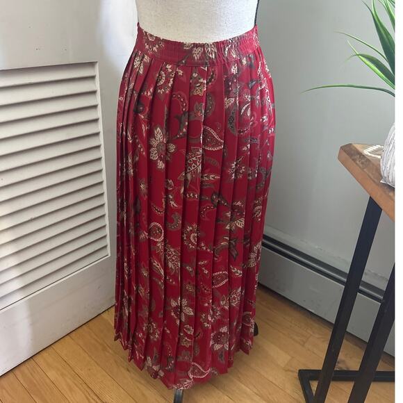 Vintage ALFRED DUNNER Womens Skirt 14 Red Floral Pleated Midi Modest Retro 90s - Picture 1 of 10